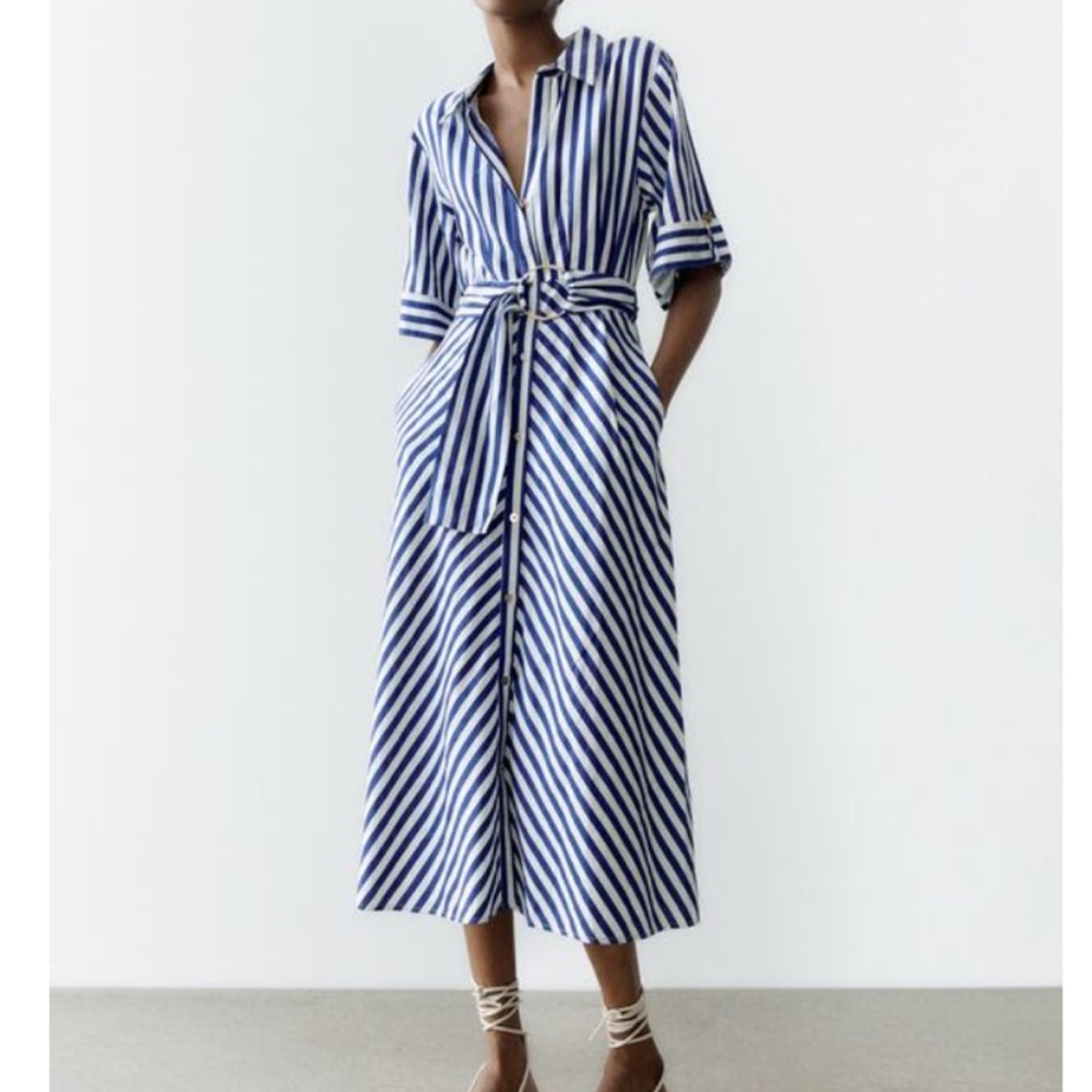 Striped linen blend shirt dress